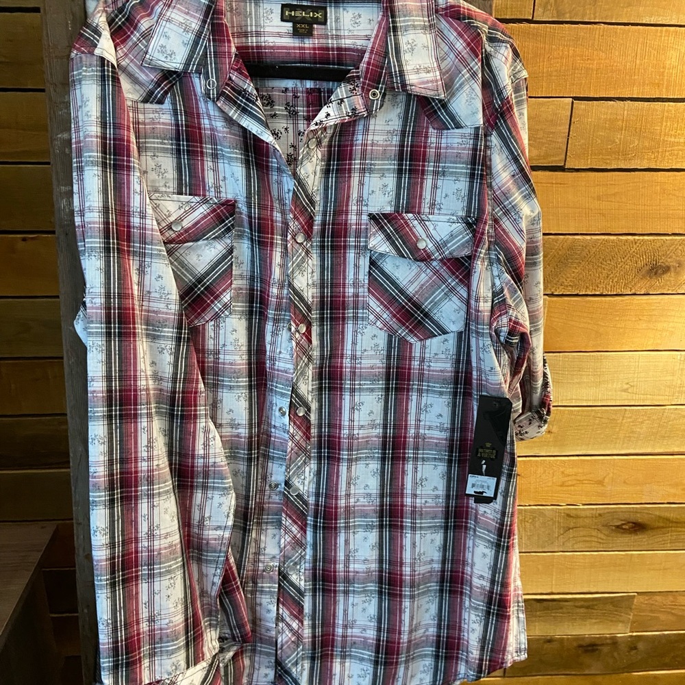 Helix Red and White Casual Button Down Shirt